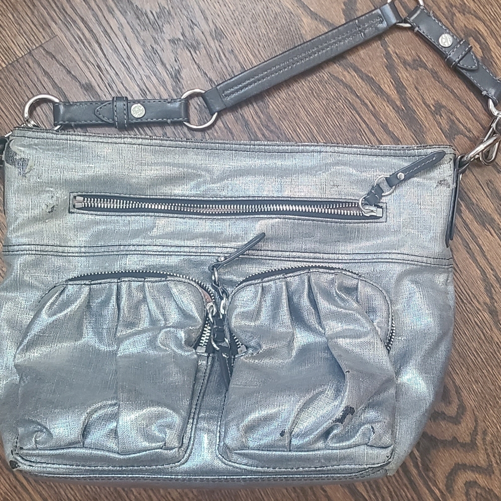 MZ Wallace Metallic Silver Hobo Shoulder Bag